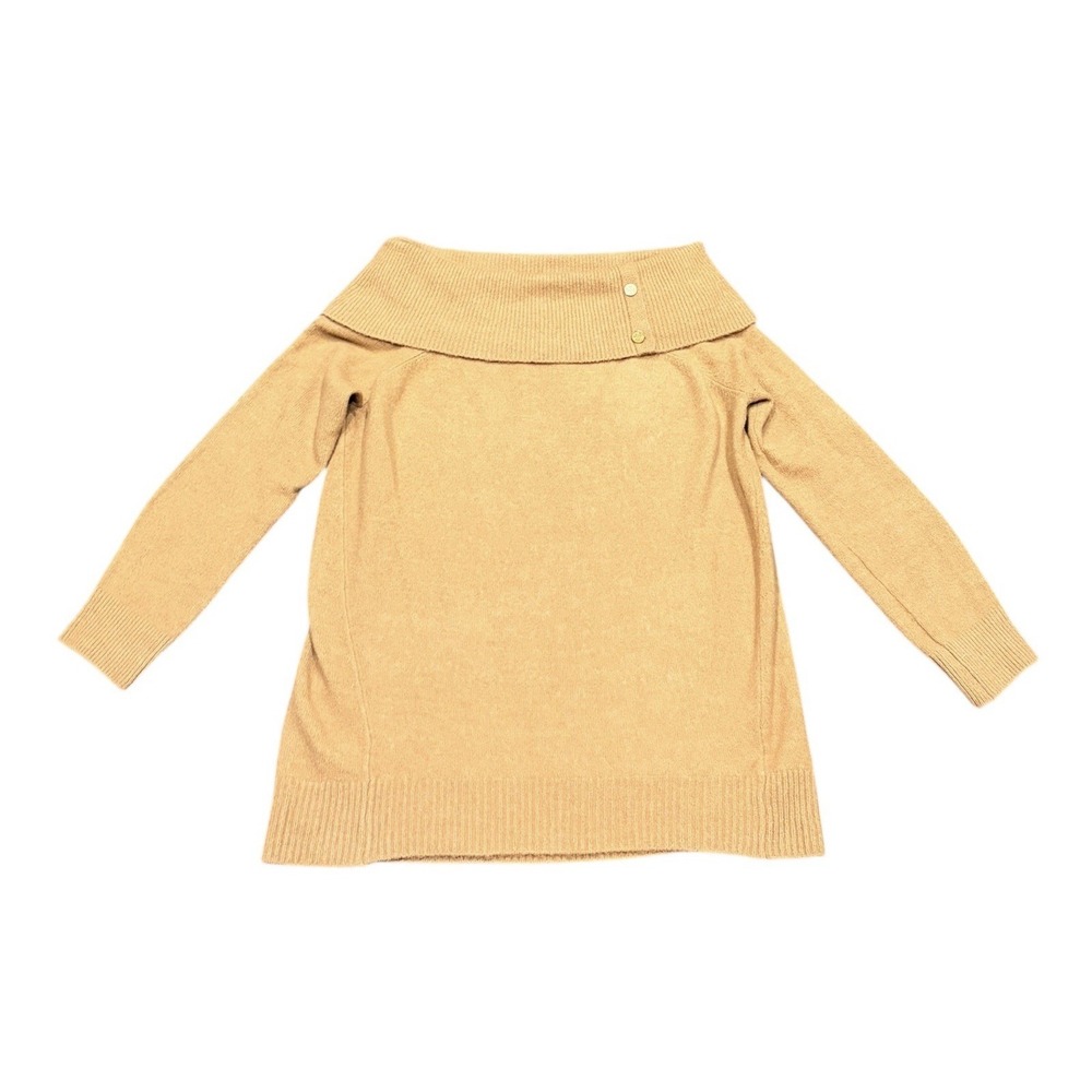 Express Sweater Womens S Tan Novelty Button Off The Shoulder Oversized NWT - Picture 2 of 9